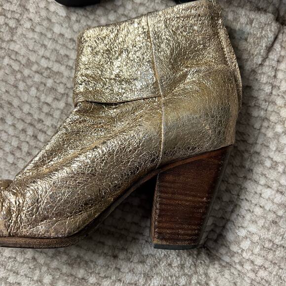 Rag & Bone Newberry Gold Distressed Chunky Heel Ankle Boots 7.5 - Picture 7 of 13